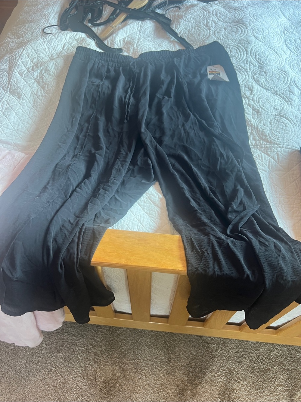 Black Elastic-Waist Wide Leg Bottoms